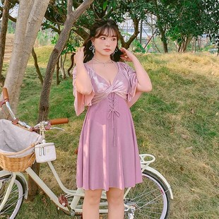 胖mm泡温泉泳装 泳衣女2024款 钢托聚拢大码 显瘦遮肚子连体裙式 时尚