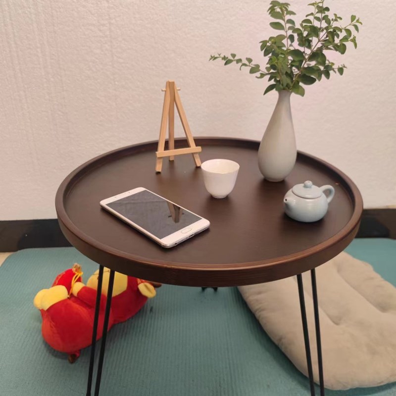 折叠小圆桌子客厅家用圆形创意沙发边茶几K户外阳台迷你咖啡桌竹