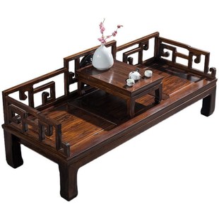 【折扣价】榆木罗汉床实木中式沙发床酒店茶楼民宿仿古雕花古典简