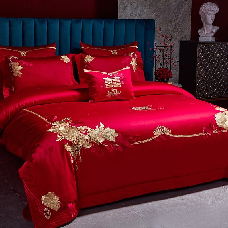 高档结婚红色四件套床单婚庆床上用品喜庆婚嫁婚床新婚喜被大红,床上用品,婚庆床品套件,淘宝优惠券,粉丝福利购,淘宝优惠卷