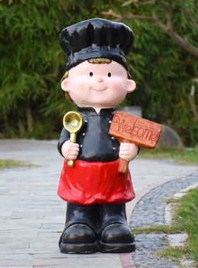 卡通黑板厨师雕塑饭店装饰酒店餐厅咖啡厅商场迎宾摆件人物欢迎牌