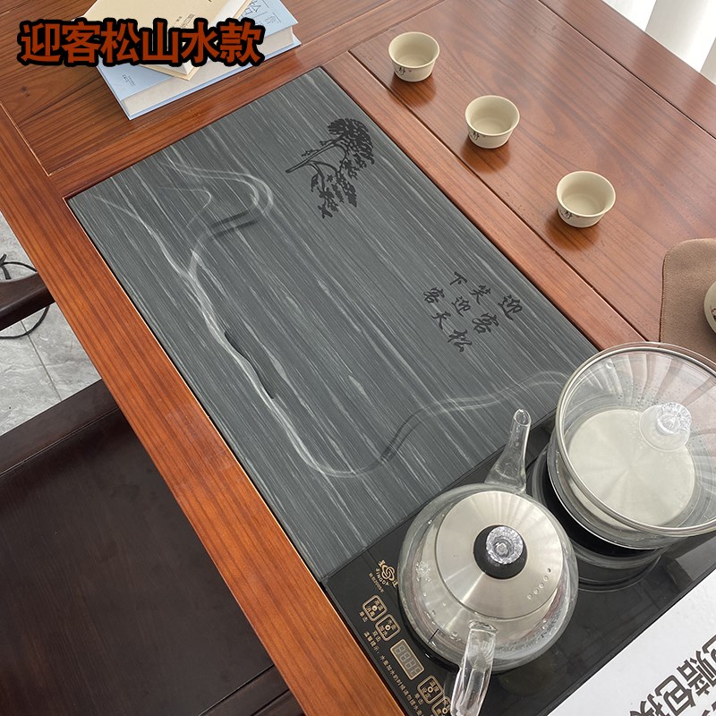 嵌入式茶盘下沉式内嵌式镶嵌式定制盖板木纹石皇庭玉石天然石茶盘