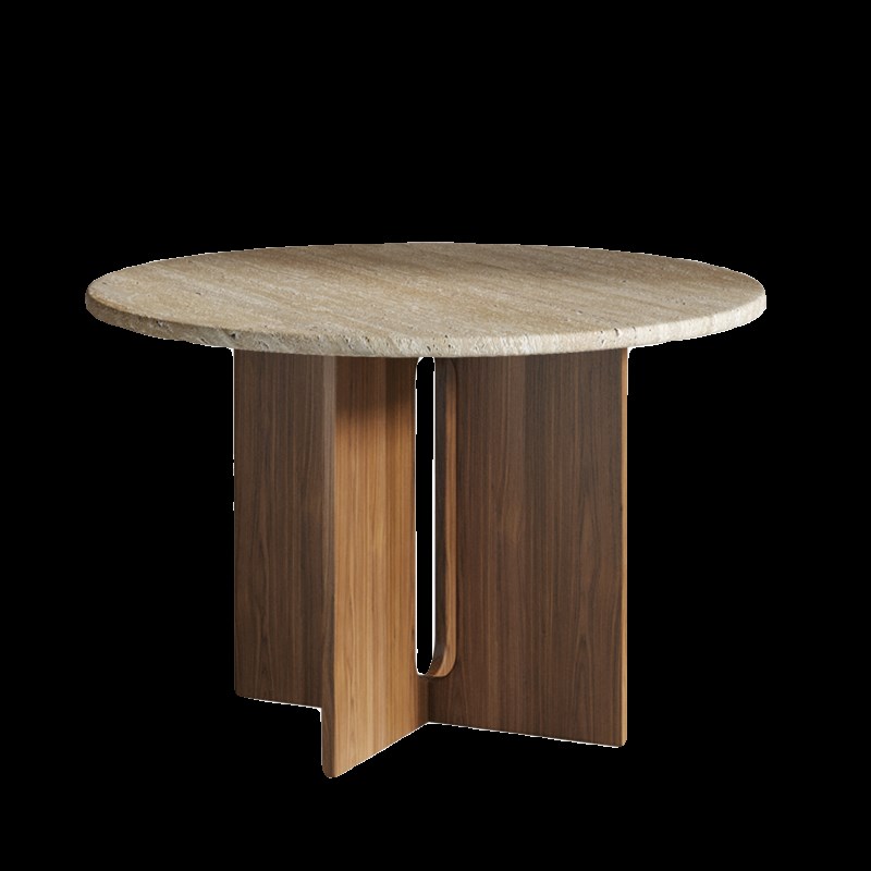 青匠梵芯中古风天然洞石圆形餐桌椅2024新款实木岩板轻奢现代简约