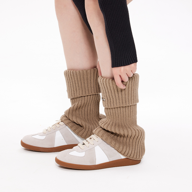 mingoto秋冬款金属标棕色系针织毛线y2k亚文化辣妹泡泡袜套女腿套