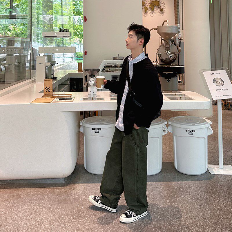 纯色宽松直筒休闲长裤2024新款春秋季日系男生垂感慵懒风