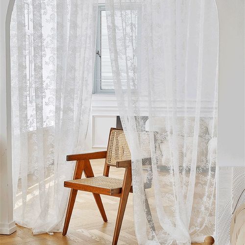 免打孔安装伸缩杆魔术r贴网红法式蕾丝窗帘窗纱帘花边款门帘隔断