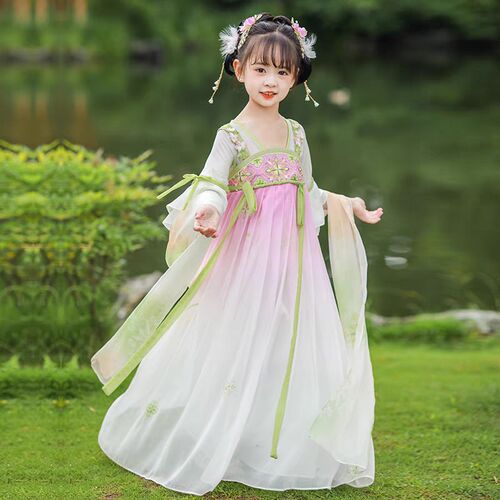 现货女童汉服连衣裙春季2024新款儿童国风M超仙公主裙女孩古风唐