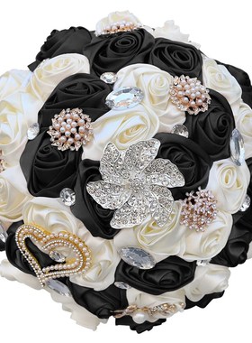 21cm婚礼新娘手捧花 欧式新款缎带C仿真新娘手捧花束婚庆用品W373