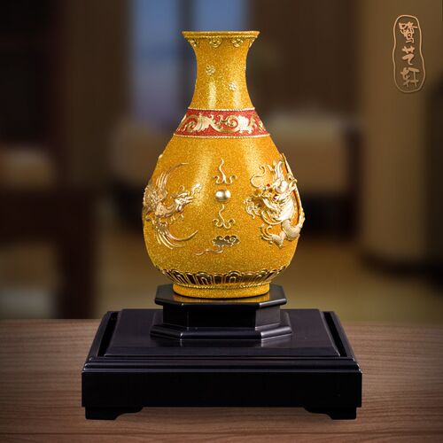 金箔龙凤呈祥摆件漆线雕花瓶新婚礼物送新娘结婚礼品送新人送礼