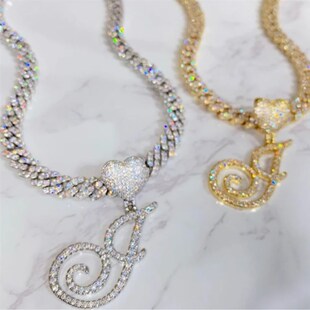 Heart Out Cursive 速发New Letter Neck Iced Pendant Cuban