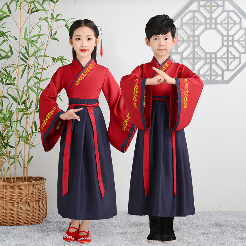 现货汉服男童国学服装中国风w古装小书童三字经弟子规儿童演出服