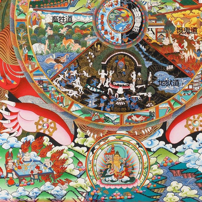 现货六道轮回图挂画生死轮回图十二因缘因果报应s图水陆佛堂卷轴