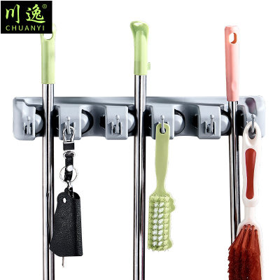 速发Broom Holder and Rake Mop Wall Tool 5 Slots 6 Hook拖把扫