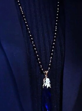 韩国复古长款蓝色水滴毛衣链女网红时尚民族风吊坠气质百搭配饰