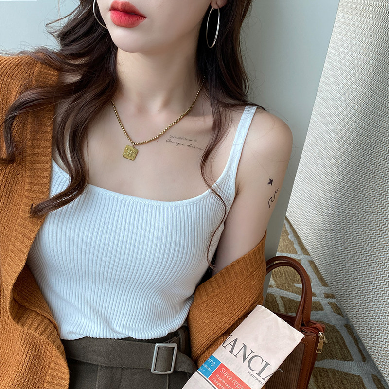 现货针织吊带女内j搭西装打底背心2023新款黑色工字白色无袖上衣