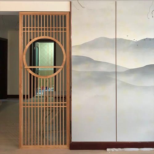 木格栅日式屏风隔断墙装饰客厅小户型玄关新中式简约卧室镂空实木