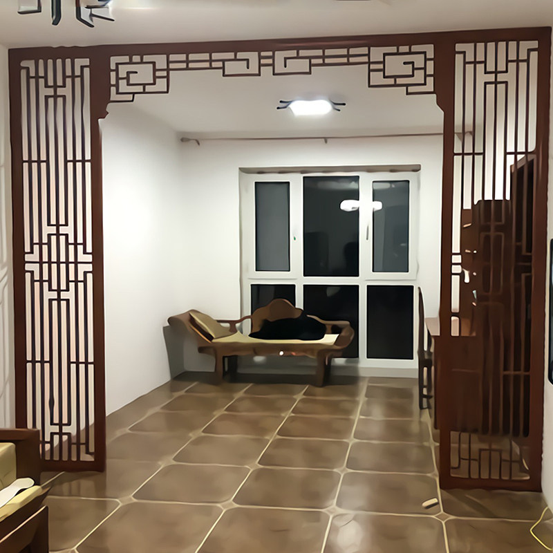 新中式花格实木烤漆隔断木格栅雕花板月亮门门洞装饰镂空通花板