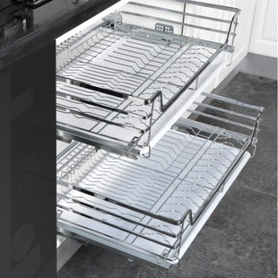 橱柜厨房拉篮304不锈钢650 700 750 800 850 900柜体碗碟篮双层篮
