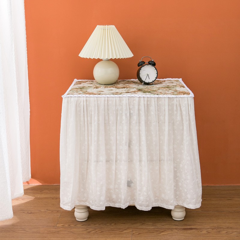 韩式棉麻保险柜罩床头柜盖巾防尘田园玫瑰花布艺洗衣机全包花边