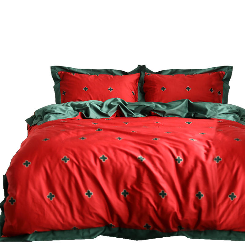 巷子戏法新婚床上用品四件套纯棉床单婚庆红色系结婚被套花花被罩