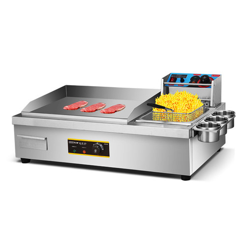 手抓饼机器商用电热扒炉炸炉一体机煎炸煮铁板烧油炸锅煮面关东煮