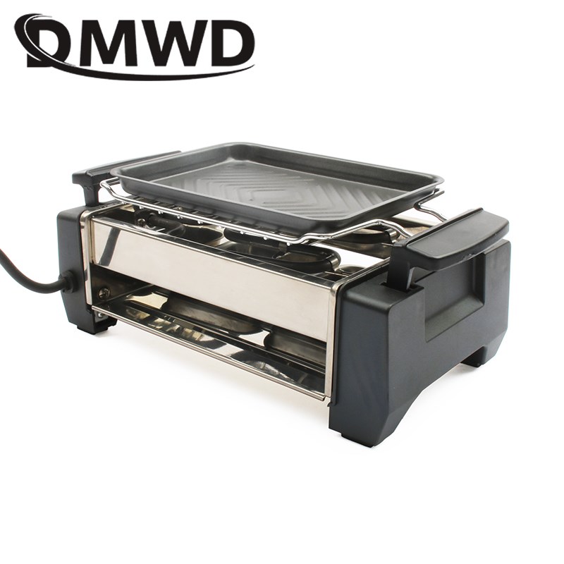 DMWD Smokeless Electric Raclette Grill Double Layers Non-Sti