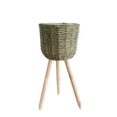 极速Nordic Style Floor Woven Round Storage Basket with Woode