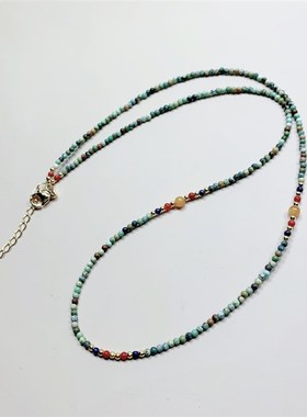 新品天然绿松石mini小珠子项链锁骨链 2mm左右精致小珠子绿松石项