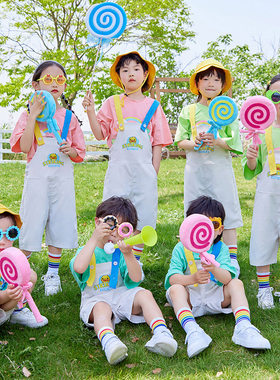六一儿童b啦啦队团体演出小清新背带裤幼儿园毕业拍照班服表演服