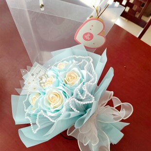 丝带玫瑰花布花手工成品花碎冰蓝玫瑰花圣诞节儿童节毕业礼品花束