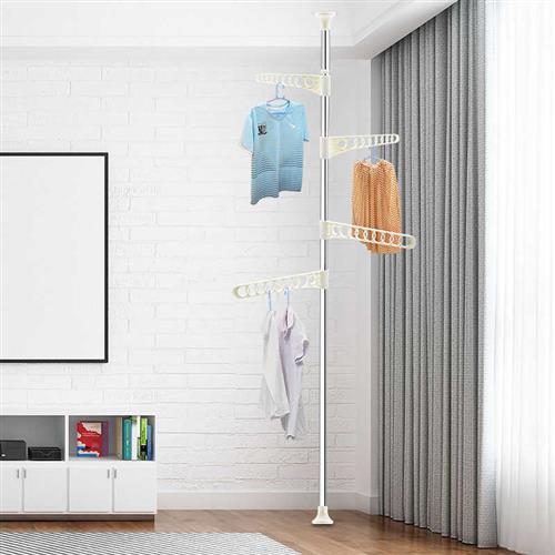 顶天立地晾衣架神器卧室落地置物架单杆不锈钢伸缩式免打孔挂衣架