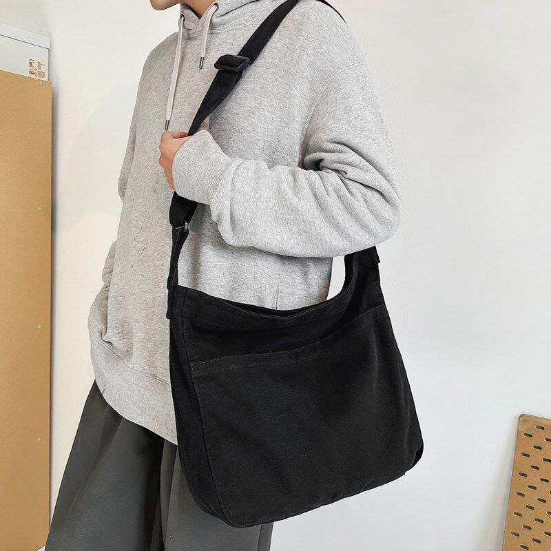 慵懒风大容量斜挎包男包休闲通勤包帆布包大学生上课手提包单肩包