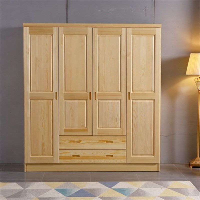 松木衣柜实木大衣柜家用卧室成人收纳简易组装原木衣橱木质小户型