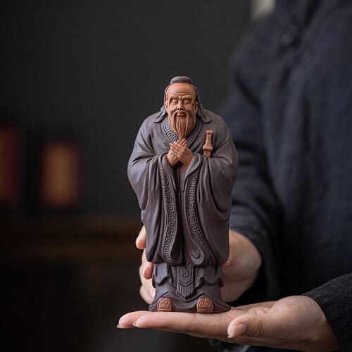 中式禅意紫砂历史人物孔子像孔夫子摆件家居书房博W古架装饰礼品