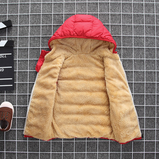 宝宝秋冬马甲h男童加绒羽绒棉背心女童加厚黑色中小童带帽马夹儿