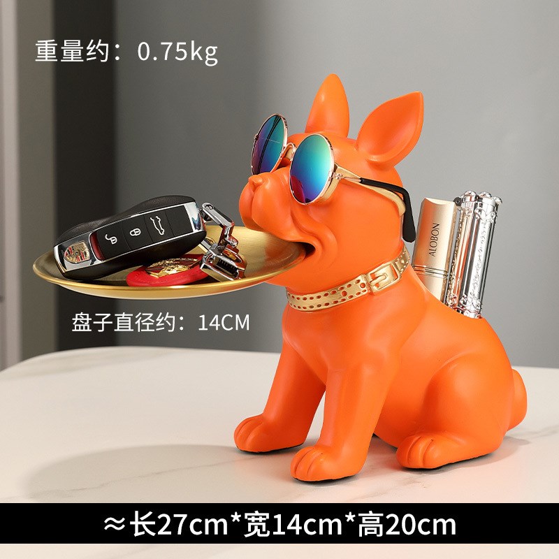 树脂狗雕像客厅装饰狗雕塑托盘装饰法国H斗牛犬家庭室内办公桌装
