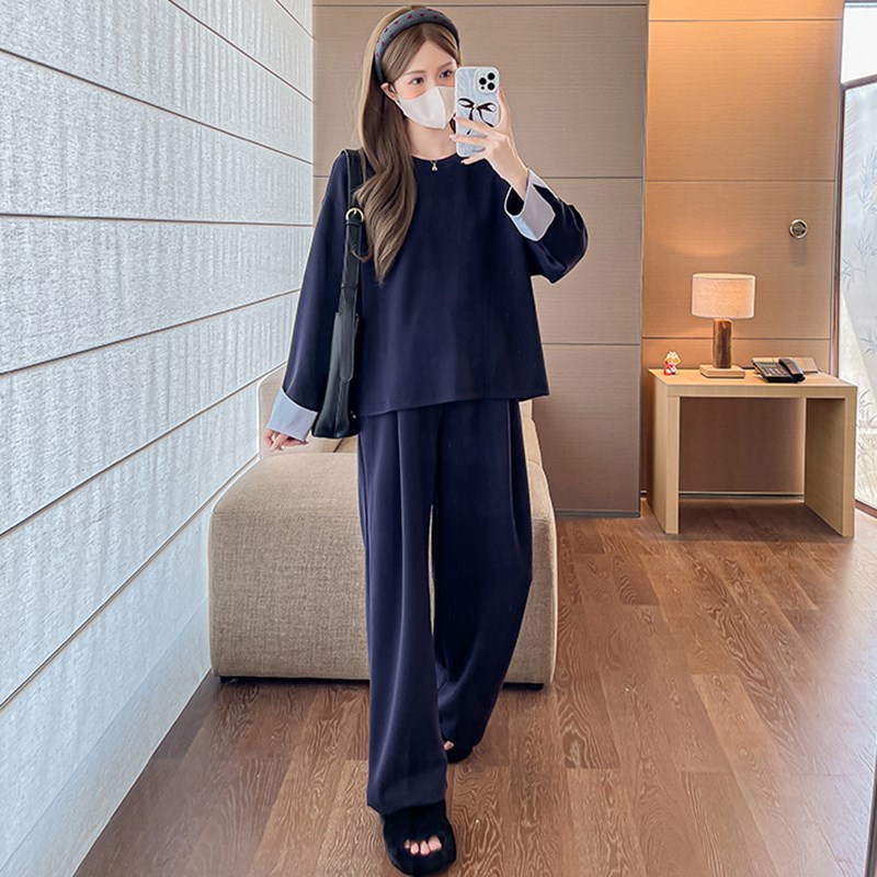 孕妇套装春秋韩版显瘦圆领长袖2024新款卫衣裤子宽松休闲两件套女