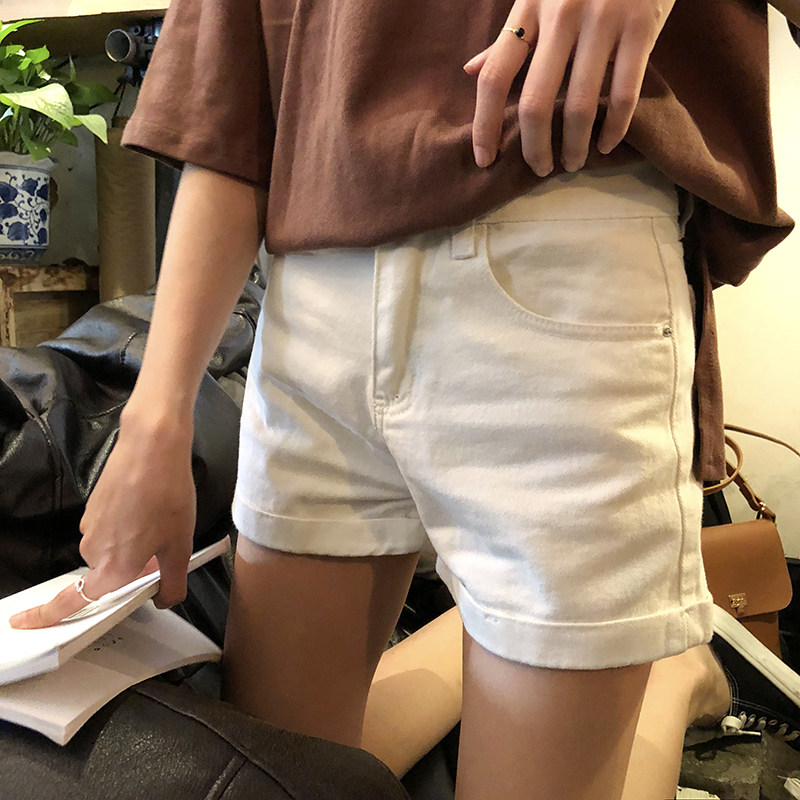 新品白色牛仔短裤女夏装新款胖mm大码高腰J弹力宽松阔腿热裤学生2