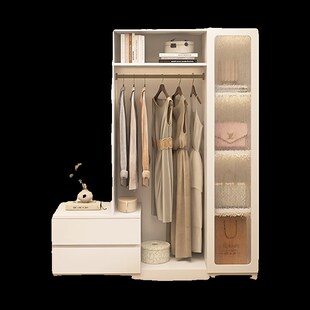 床头柜挂衣架一体落地卧室带抽屉多功能衣帽架柜子床边置物架靠墙