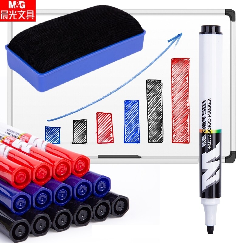 M&G 화이트보드 펜 지울 수 있는 무독성 교사 검정 빨강 파랑 사무실 교육 용품 마킹 두꺼운 머리 Y2201