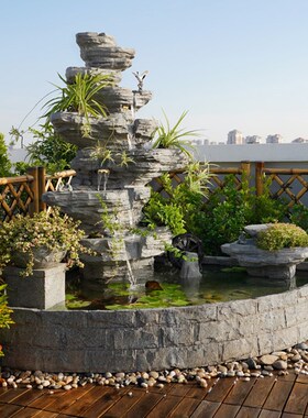 庭院假山流水景观摆件大型户外喷泉装饰布置水循环水泵鱼池造景