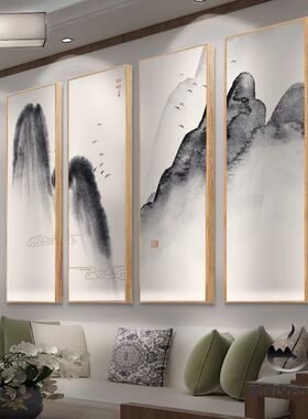 新中式客厅沙发背景墙装饰画花卉餐厅歺厅挂画餐桌墙面壁画四联画