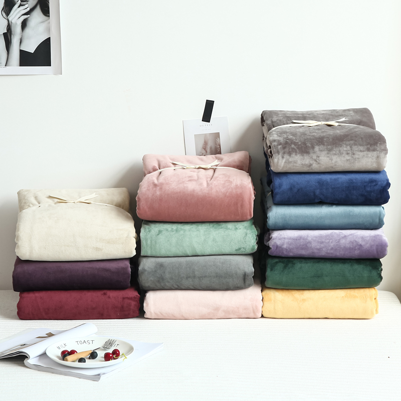 日式简约纯色天鹅绒床笠单件加厚保暖磨毛法兰绒床单加绒定制床罩