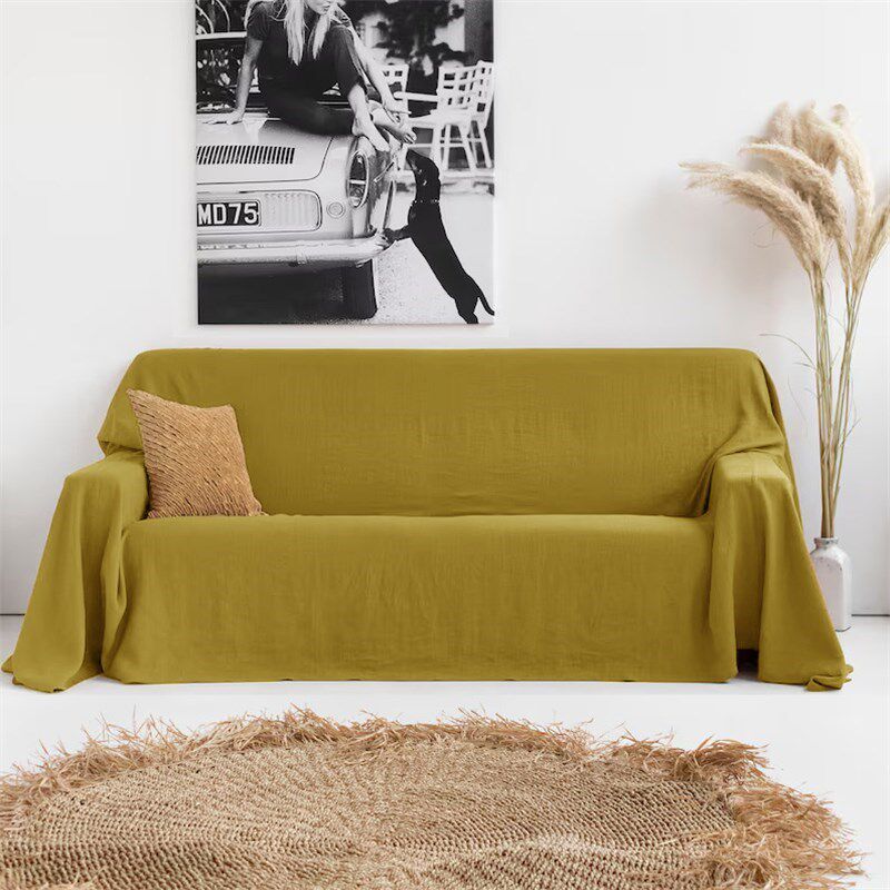 纯色亚麻沙发毯防尘盖布家用盖巾防遮布大尺寸家具沙发遮尘布定制