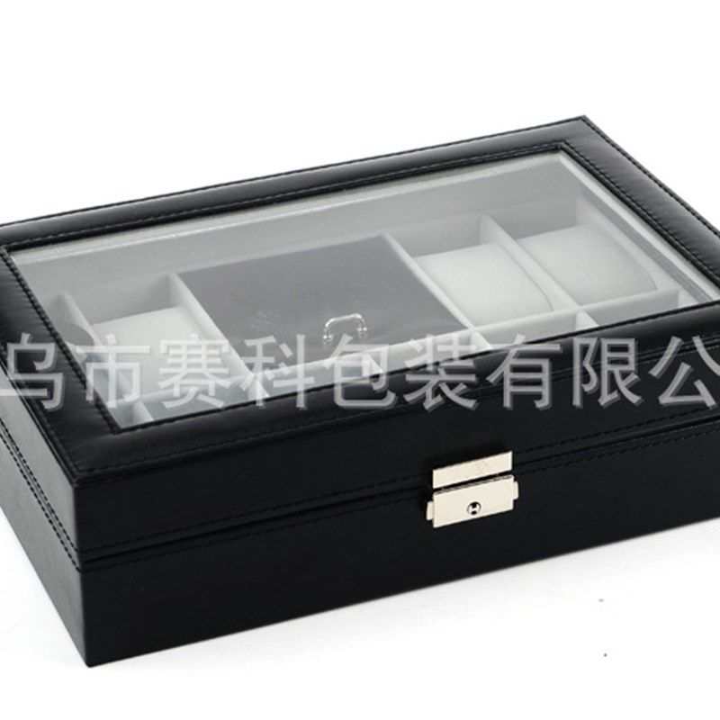 现货黑色针孔纹8位手表首饰收纳盒饰品手P表首饰盒皮质手表盒