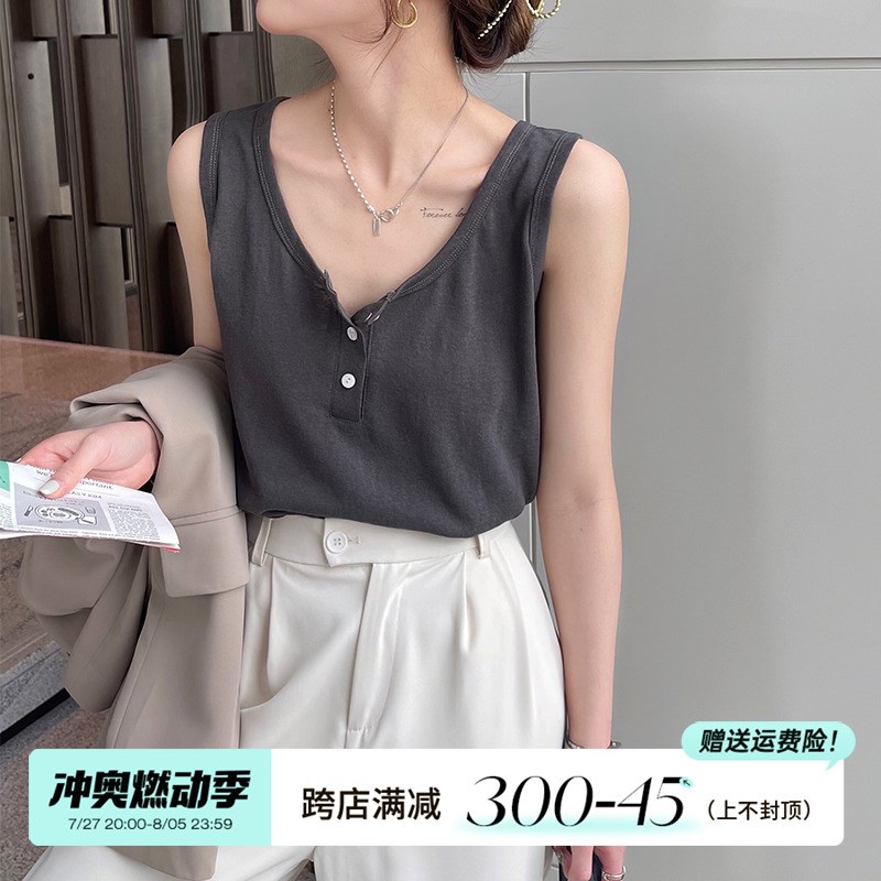 灰色背心女夏外穿2024新款西装内搭吊带白色纯棉打底宽松无袖上衣
