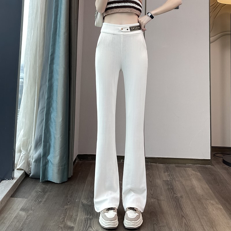 冰丝微喇裤女夏季薄款春秋阔腿裤窄版女裤直筒休闲裤高腰喇叭裤子