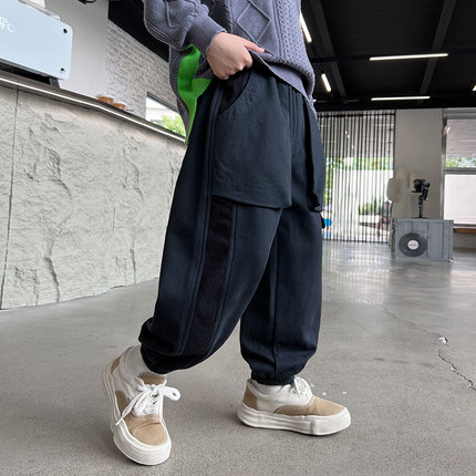 男童加绒裤子202m3新款大童冬季一体绒工装裤帅气男孩秋冬款加厚