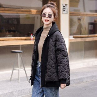 炸街羽绒棉衣棉服2023新款小个子中款妈妈秋冬装连帽修身显瘦外套