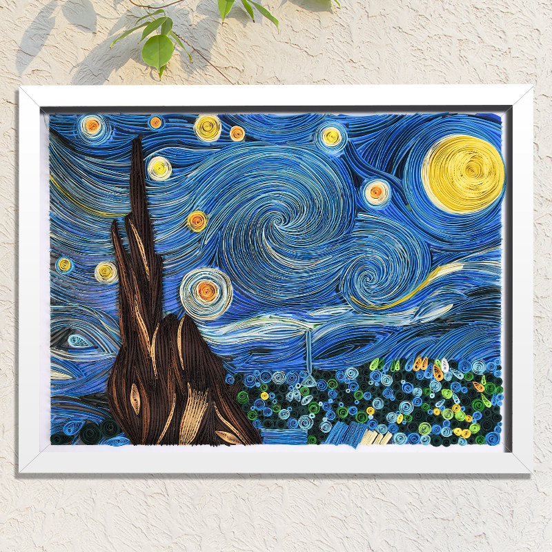 衍纸手工材料包diy折纸学生作业套a装梵高名画星空衍纸成品8k4ka3